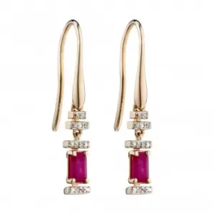 image of 9ct Ruby Bagette Yellow Gold Earrings GE2355R