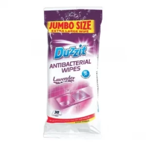 image of Duzzit Anti Bacterial Wipes X-Large Lavender Pack 30