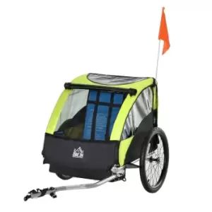 image of Reiten Kids 2-Seater Foldable Bicycle Trailer with Storage Bag - Black/Green