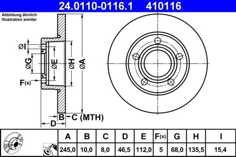 Image of ATE 24.0110-0116.1 Brake disc solid, Coated Brake Disc (82)