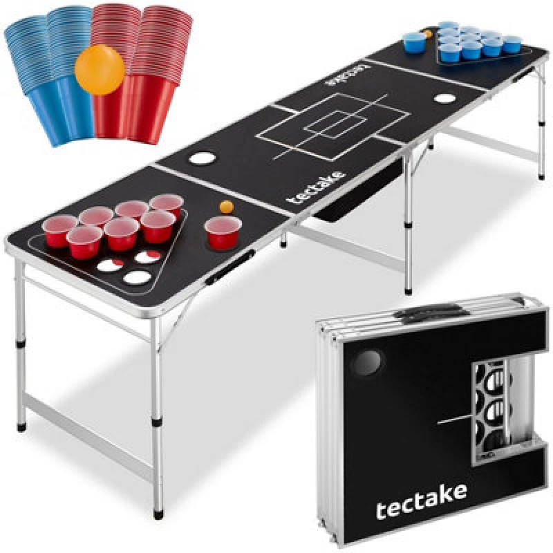 Image of Tectake Beer Pong Table Blitz - Height Adjustable, Foldable, w/ Drinks Compartment, Black 404952
