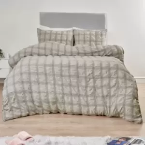 image of Sienna Check Seersucker Duvet Cover With Pillowcase Set Silver Super King