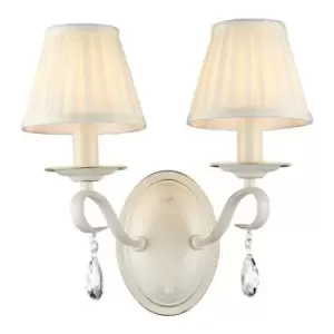 image of Brionia Wall Candle Lamp Beige with Pleated Satin Candle Lampshades, 2 Light, E14