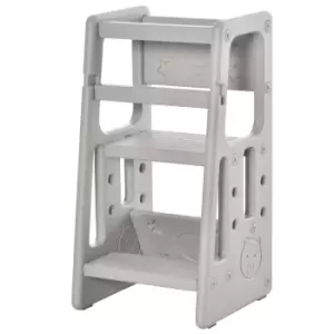 image of HOMCOM Kids Step Stool Adjustable Standing Platform Toddler Kitchen Stool Grey