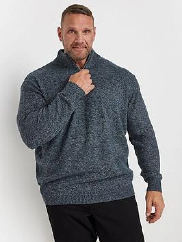 Image of BadRhino BadRhino Men Quarter Zip Knitted Jumper in Blue Size: 5-6X-Large Blue 5-6XL Male 5063111713301