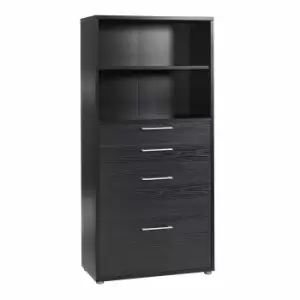 image of Prima Bookcase with 4 Shelves and 2 File Drawers, black