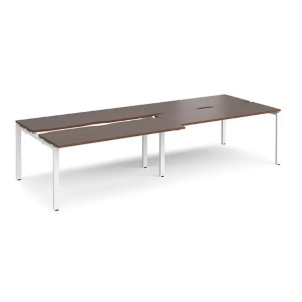 Image of Adapt Bench Desk 4 Person Rectangular Desks 3200mm With Sliding Tops Walnut Tops With White Frames 1200mm Depth Adapt Walnut STE3212-WH-W