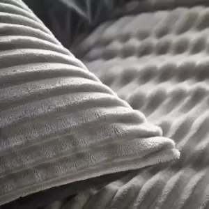 image of Portfolio - Alaska Silver Double Duvet Cover Set Reversible Winter Bedding Ribbed Fleece - Silver