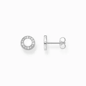 Sterling Silver Circle White Stone Ear Studs H2061-051-14