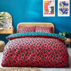 Image of Style Lab Leopard Teal and Coral Duvet Cover and Pillowcase Set Teal (Green)