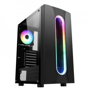 image of CiT Sauron Mid Tower 1 x USB 3.0 / 2 x USB 2.0 Tempered Glass Side Window Panels Black Case with Addressable RGB LED Lighting & Fan