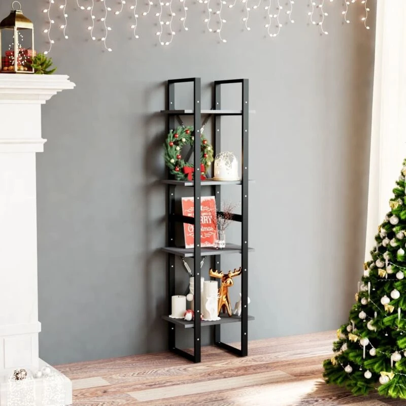 Image of Vidaxl 4-tier Book Cabinet Grey 40X30X140 Cm Solid Pine Wood, Grey 806424