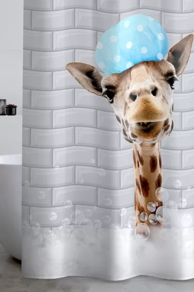 image of 'Bubble Bath Giraffe' Shower Curtain