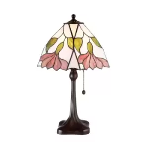 image of Botanica 1 Light Medium Table Lamp Dark Bronze, Tiffany Glass, E27