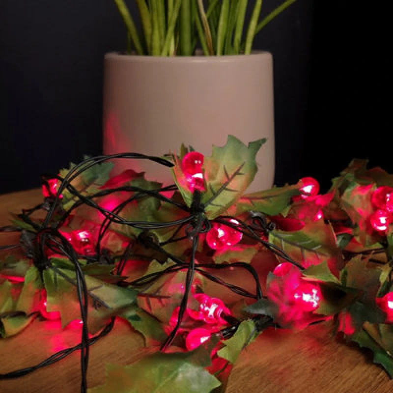 Image of Samuel Alexander Premier 2.8M Holly Garland With Red Berries And 40 Red Leds