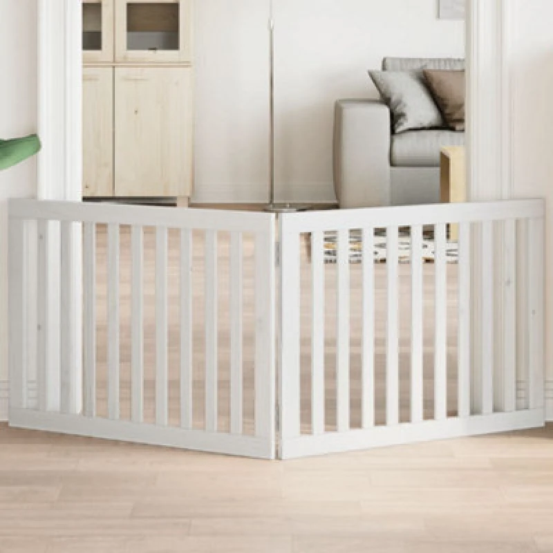Image of vidaXL Dog Gate Foldable 2 Panels White 160cm Poplar Wood, White 352248