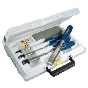 image of Stanley 4 Piece Chisel Set and Sharpening Kit with Storage Box