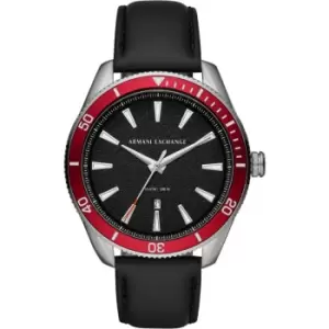 Image of Armani Exchange Leather Strap Red Trim Watch