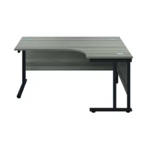 Image of Jemini Radial Right Hand Double Upright Cantilever Desk 1600x1200x730mm Grey Oak/Black KF820451