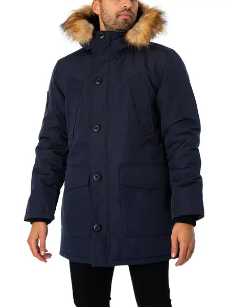 Image of Superdry Everest Faux Fur Hooded Parka Jacket Nordic Chrome Navy XXL
