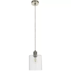 image of Hanging Ceiling Pendant Light Brushed Nickel & Modern Glass Shade Sleek Lamp