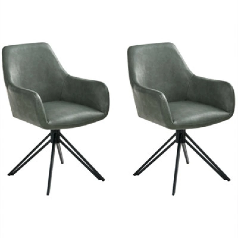 Image of Beliani Set Of 2 Dining Chairs Sansarc Faux Leather Dark Green