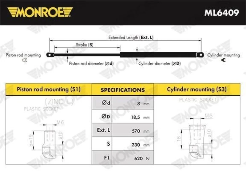 Image of MONROE Tailgate strut MONROE ML6409