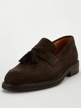 Image of Selected Homme Tassel Suede Loafers - Brown