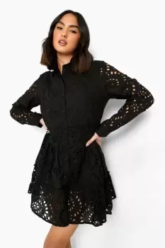 Image of Broderie Tiered Shirt Dress
