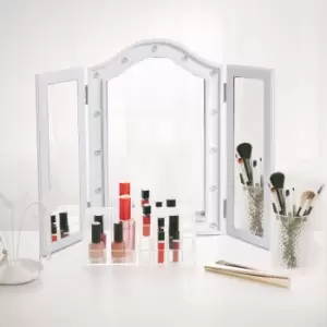 Image of HOMCOM Trifold Freestanding Mirror, Lighted Tabletop Vanity Mirror Large Cosmetic w/16 LED Lights powered by batteries Foldable For Bedroom- White