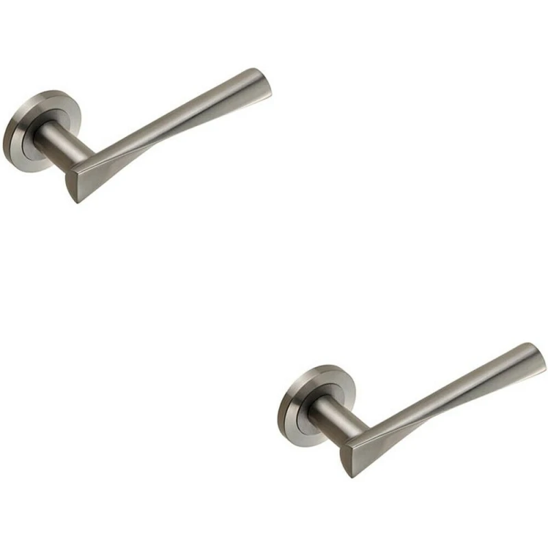 Image of Loops 2x PAIR Angular Twisted Lever on Round Rose Concealed Fix Satin Stainless Steel Metallics