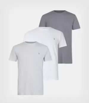 Image of AllSaints Mens Cotton Regular Fit Tonic Pack of 3 Crew T-Shirts, Blue and White, Size: XS, Blue/White