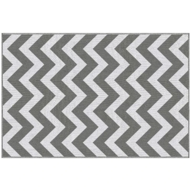 Image of Outsunny Outdoor Rug, 1.2 x 1.8m Patio Floor Mat, Grey & White Light Grey