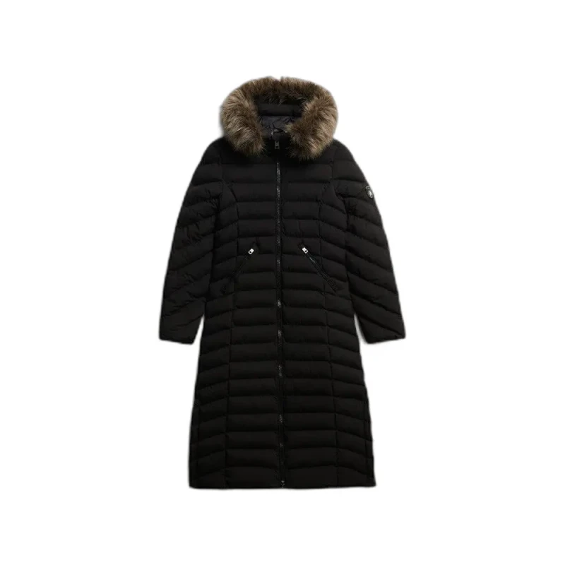 Image of Superdry Fuji Long Hooded Jacket with Faux Fur Hood Black Women 8