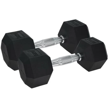 image of Urban Fitness PRO Hex Dumbbell - Rubber Coated (Pair) - 2 x 10KG - Black