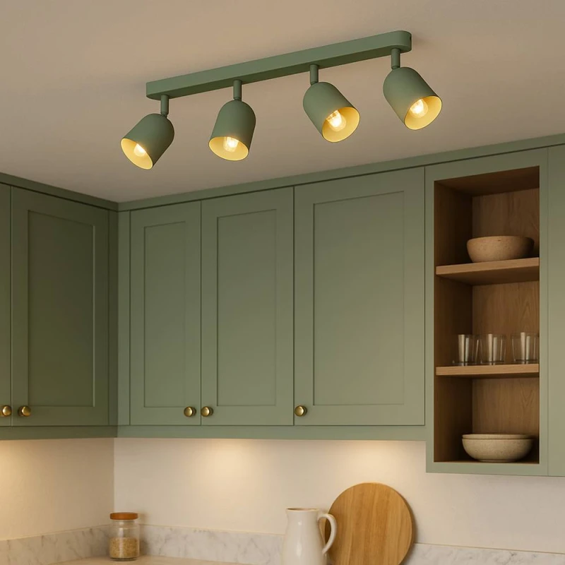 Image of Eglo Tilston Steel Minimalist 4-Light Ceiling Spotlight, Green Green Unisex