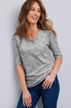 image of In-Print ½ Sleeve Scoop Neck Jersey Top