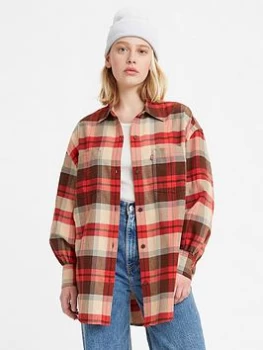 Image of Levis Remi Recycled Fabric Check Utility Shirt - Red, Red Size XL Women