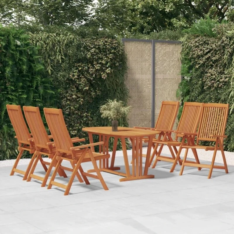 Image of vidaXL 7 Piece Garden Dining Set Solid Wood Eucalyptus, Brown 3087339