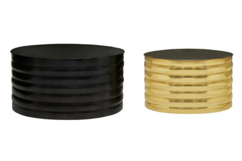 Image of Orsina Set Of Two Round Coffee Tables, Black And Brass Finish Handcrafted Aluminium Tables, Coffee Table Set