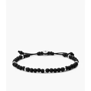 Image of Fossil Mens Black Beaded Bracelet - Silver