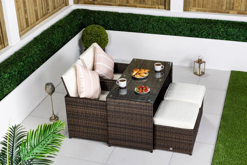 Image of Thats Furniture Cube Rattan Bistro Table & Chairs Set 2 - 4 Seater in Brown Brown Unisex