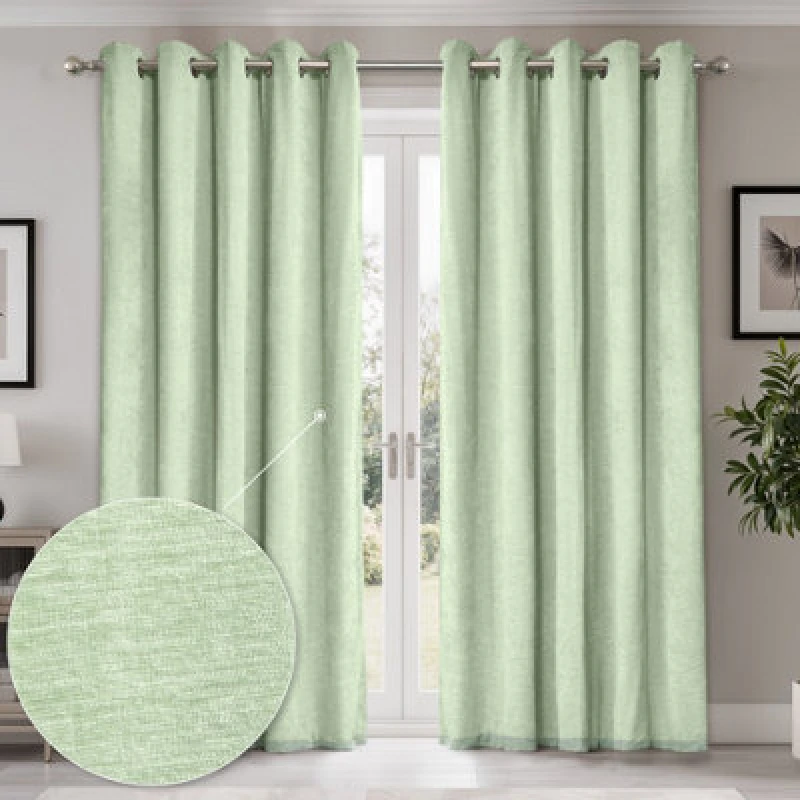 Image of Emma Barclay Canterbury Blackout Chenille Eyelet Curtains, Sage Green - 46 X 54" Pair
