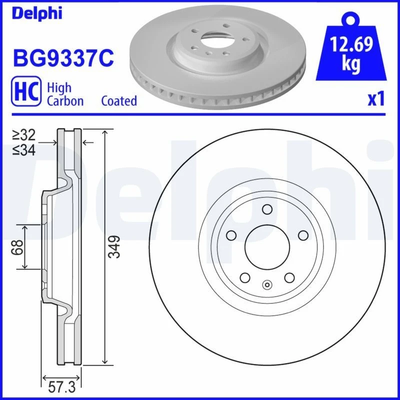 Image of DELPHI Brake disc DELPHI BG9337C