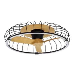 Image of Nature LED Dimmable Ceiling Light & 30W DC Reversible Fan, Black/Wood Remote & APP Control