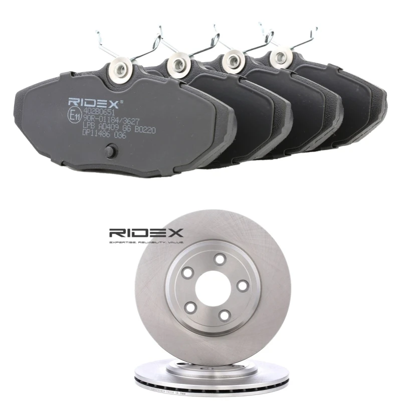 Image of RIDEX 3405B3365 Brake disc and pads set Rear Axle, Brake Disc Type: internally vented, excl. wear warning contact Brake Set,disc brakes (3405)