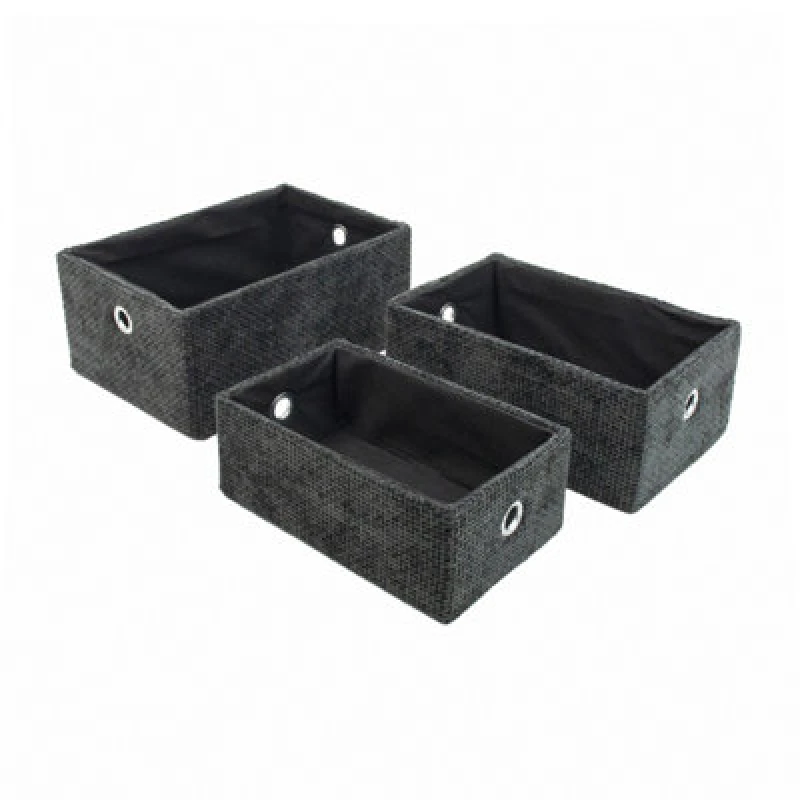 Image of JVL Metro Set of 3 Rectangular Storage Baskets, Ho Soft Storage 8.4 L Black 40483003000