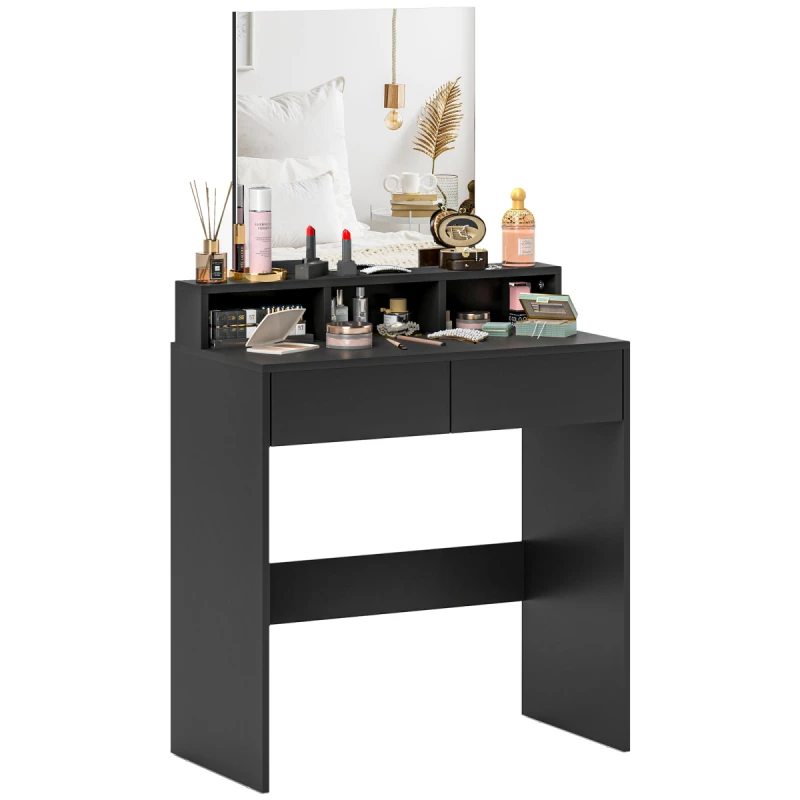 Image of HOMCOM HOMCOM Dressing Table with Mirror, Drawers, for Bedroom, Black One Size Unisex 5063603048027