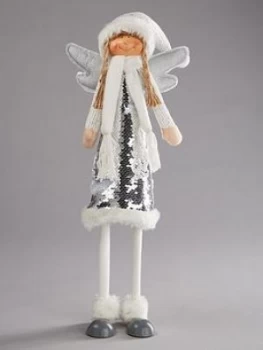 image of Festive 64cm Standing Silver And White Sequin Angel Christmas Decoration