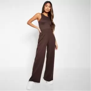 image of I Saw It First Petite Rib Wide Leg High Waist Trouser - Brown